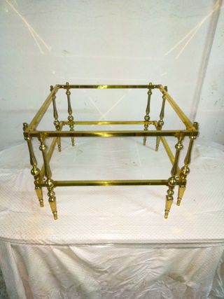 Mesa centro metal dorada + 2 cristales