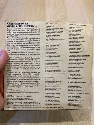 Vinilo Canciones Guerra Civil Española