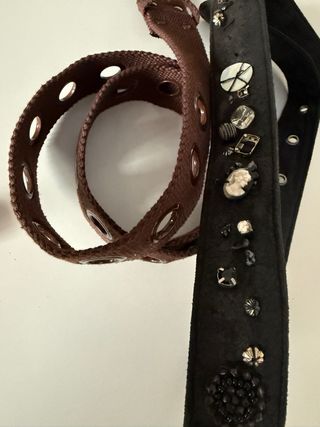 2 Cinturones Negros y Marrón con Abalorios