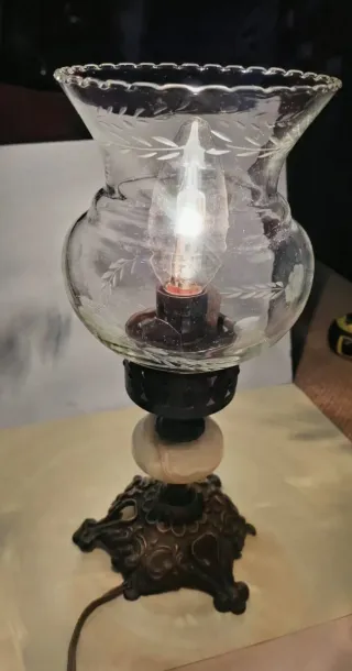 Lampada vintage ottone, onice e vetro