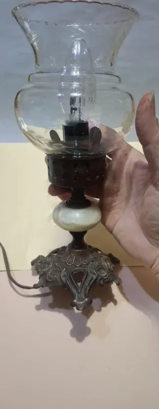 Lampada vintage ottone, onice e vetro