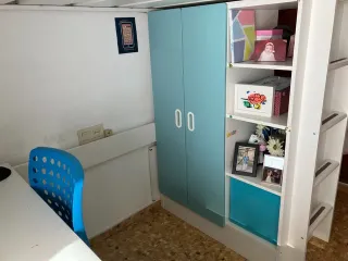 Cama alta con escritorio y estanterías