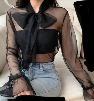Blusa Malla Transparente Negra