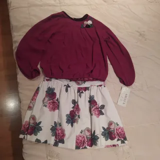 Conjunto blusa y falda niña floral
