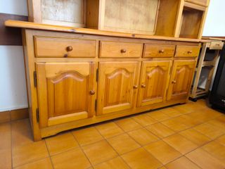 Bufete rústico pino macizo con vitrina