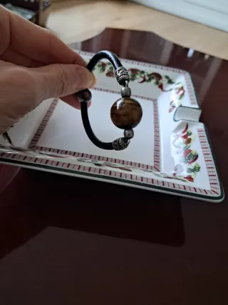 Pulsera Ojo de Tigre Negra Cuero