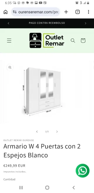 Armario 4 Puertas con 2 Espejos Blanco