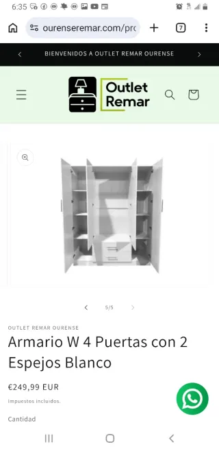 Armario 4 Puertas con 2 Espejos Blanco