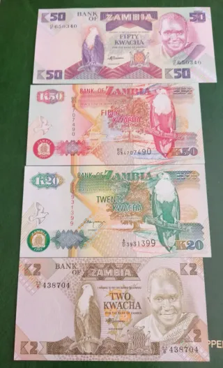 Banconote Zambia 50, 20, 2 Kwacha