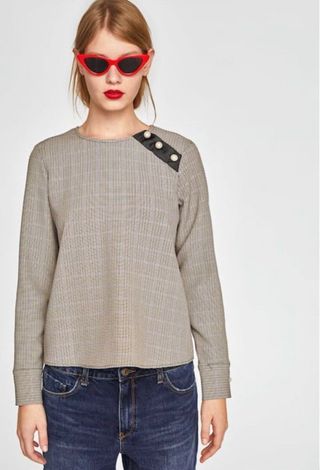 Blusa Zara Cuadros Perlas