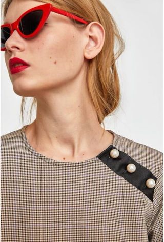 Blusa Zara Cuadros Perlas