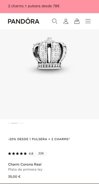 Pandora Charm Corona Plata de Ley