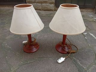 Coppia Abat Jour Tessuto e Legno