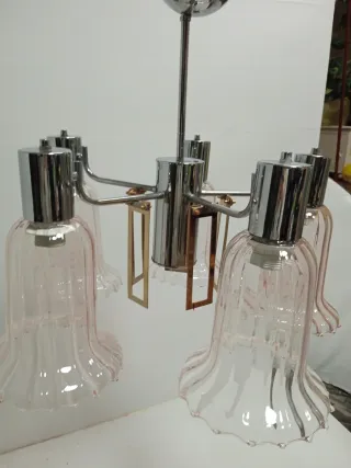 Lámpara techo cromada vintage cristal rosa