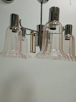 Lámpara techo cromada vintage cristal rosa