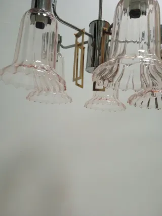 Lámpara techo cromada vintage cristal rosa