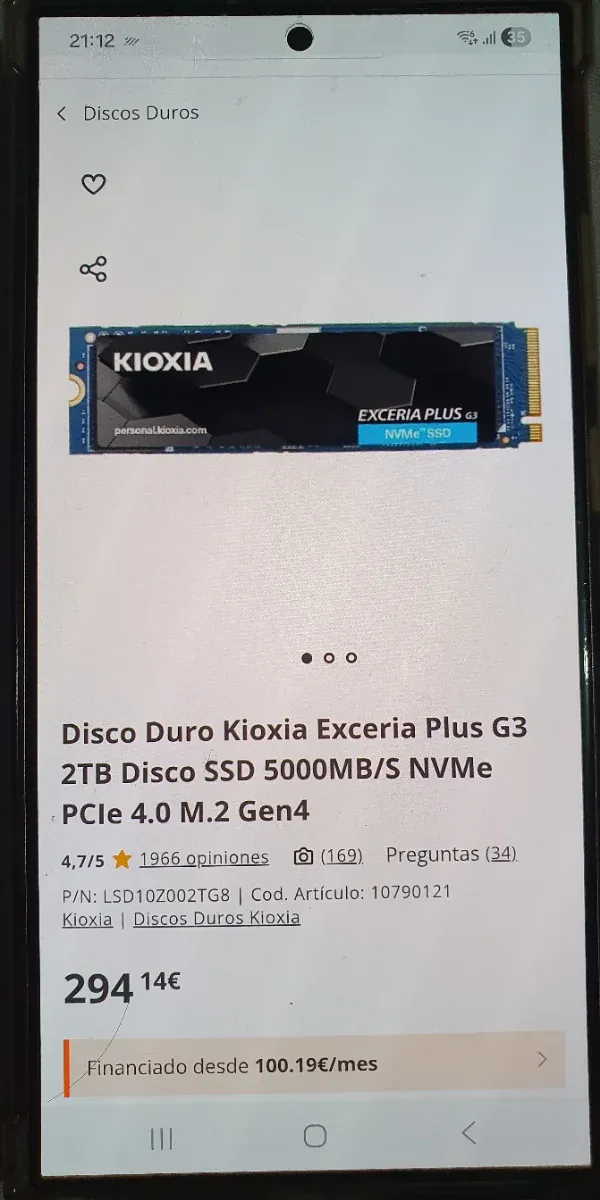 SSD 2TB Kioxia Exceria Plus NVMe PCIe 4.0 afbeelding 4
