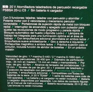 Taladro Percutor Parkside 20V