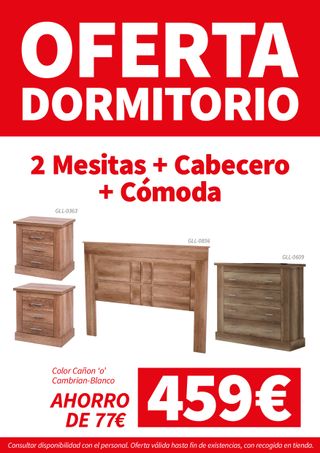 Pack Dormitorio: Cabecero, 2 Mesitas y Cómoda