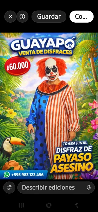 Disfraz Payaso Asesino GUAYAPO Talla Única