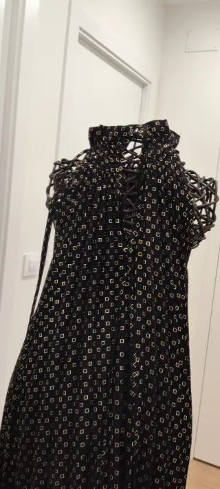 Vestido Sfera Plisado Negro Dorado Talla L