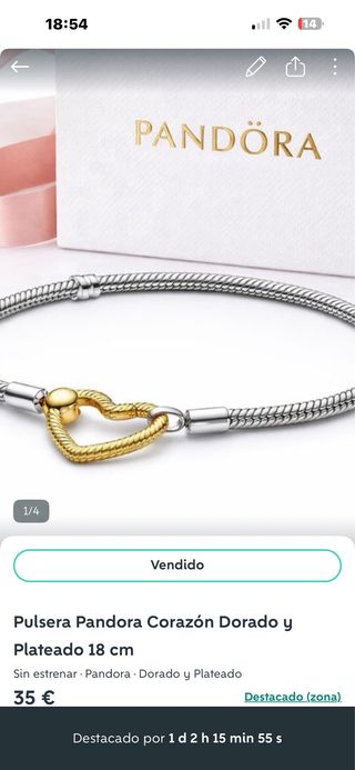 Pulsera Pandora Corazón Brillante 18 cm