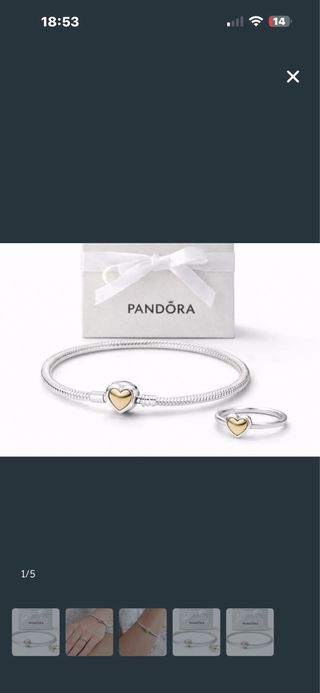 Pulsera Pandora Corazón Brillante 18 cm