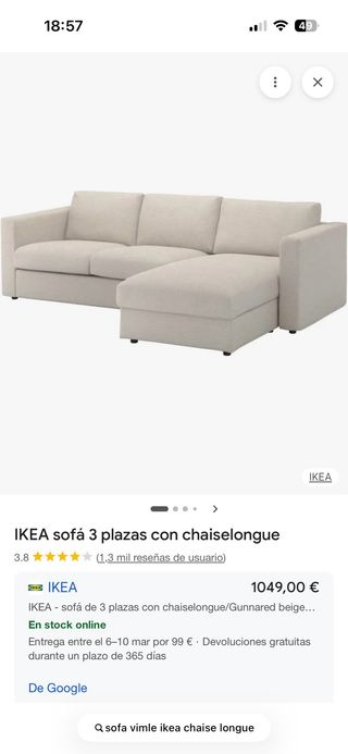 Sofá Vimle Ikea Chaiselongue Beige