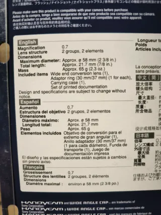 Objetivo Sony VCL-HGE07A Wide Angle Cap