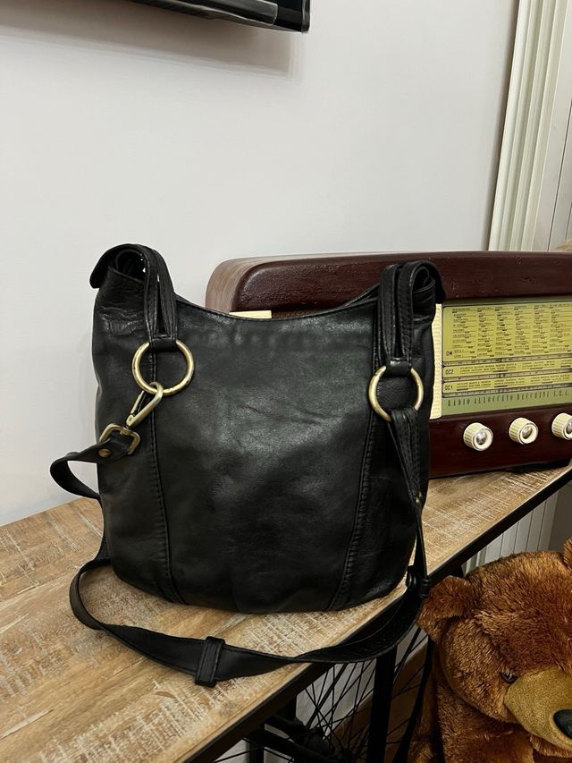 Borsa vera pelle vintage nera