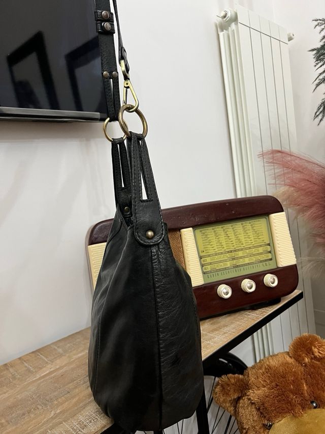 Borsa vera pelle vintage nera