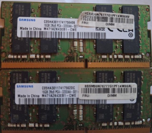 2x 16GB DDR4 Samsung SODIMM 3200MHz