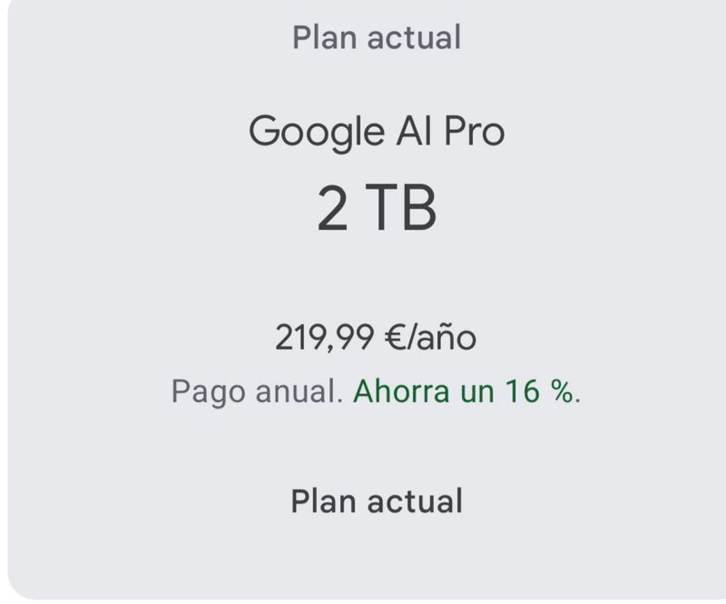 Google One 2 TB - Suscripción Anual