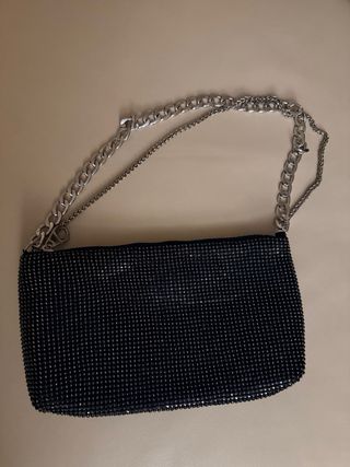 Bolso pedrería negro y plateado