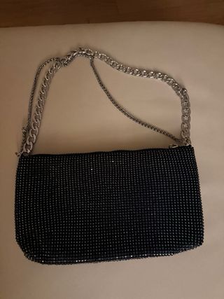 Bolso pedrería negro y plateado