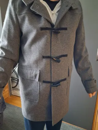 Abrigo paño gris con capucha Talla L