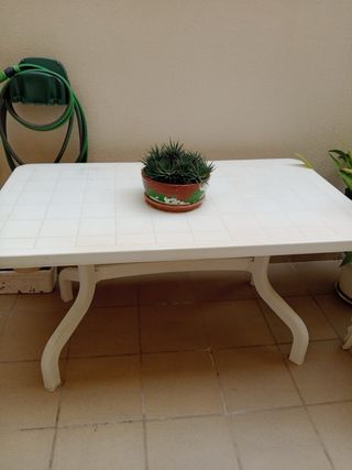 Mesa y 4 Sillas Terraza Plástico Blanco