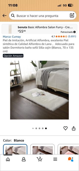 Alfombra benuta Piel Sintética Blanca. Ref.184