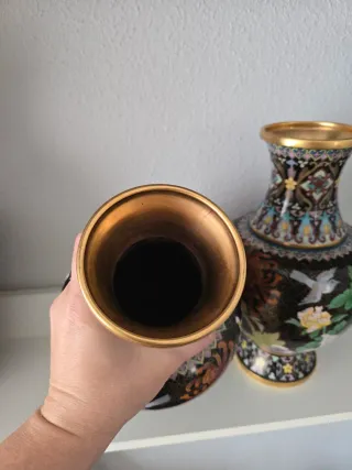 Pareja Jarrones Chinos Cloisonné Flores