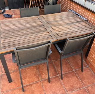 Mesa extensible y 2 Sillas Terraza Metal/Madera