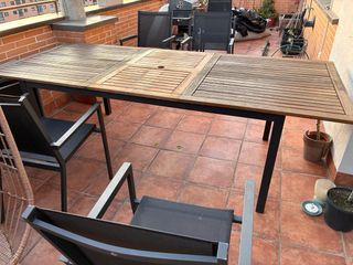 Mesa extensible y 2 Sillas Terraza Metal/Madera
