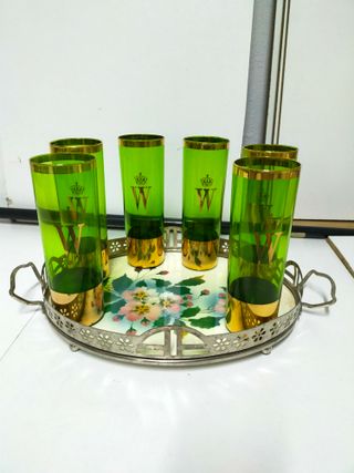 Set 6 Vasos Whisky + Bandeja Decorada