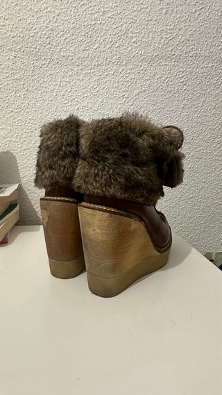 Botas Stradivarius Talla 37 Cuña Madera y Pelo