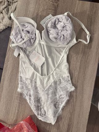 Body Novia Espalda Descubierta Encaje Blanco