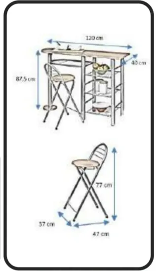 Mesa alta con 2 taburetes