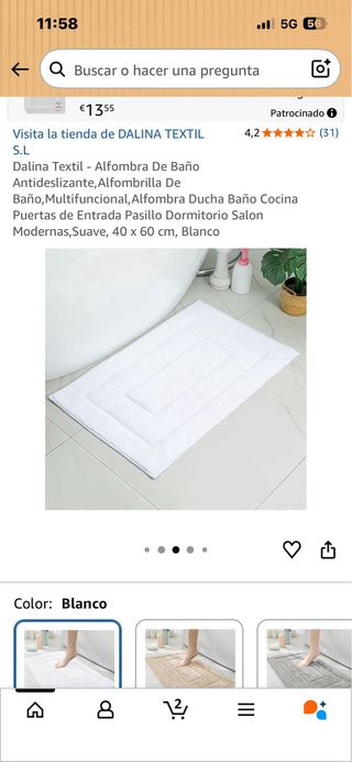 Alfombra de Baño Dalina Textil Blanca. Ref.190