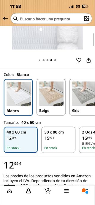 Alfombra de Baño Dalina Textil Blanca. Ref.190