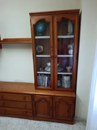 Mueble de salón modular madera y cristal