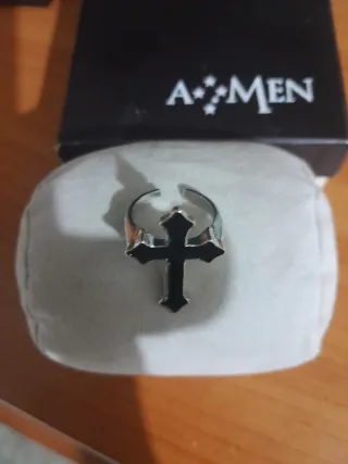 Anello  Uomo Croce Regolabile Argento Nero