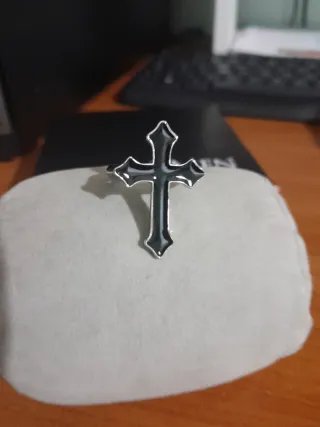 Anello  Uomo Croce Regolabile Argento Nero